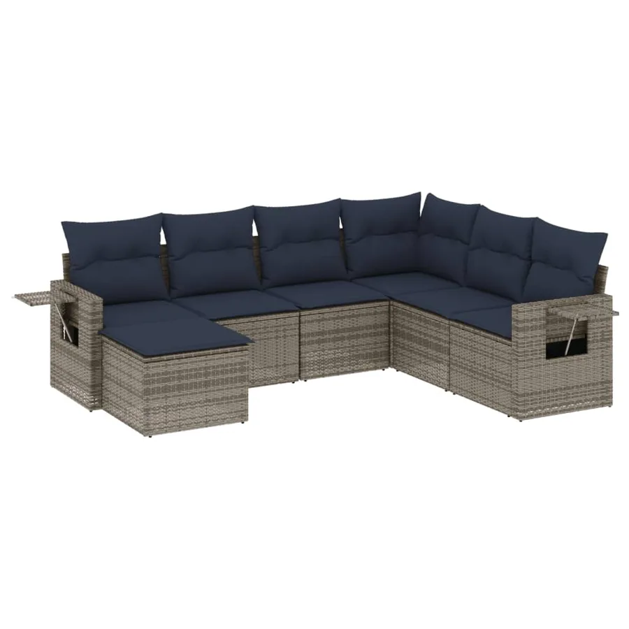 Ensemble de canapé de jardin 7 pcs avec coussins gris résine tressée - 2