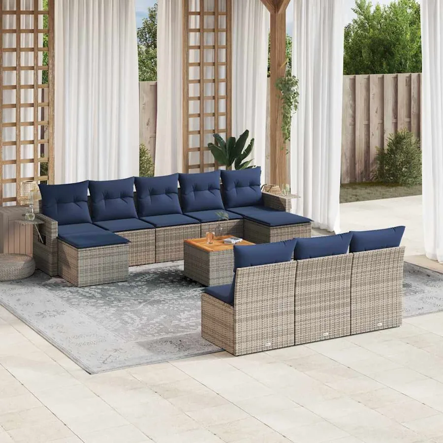 Ensemble de canapé de jardin 11 pcs avec coussins gris résine tressée