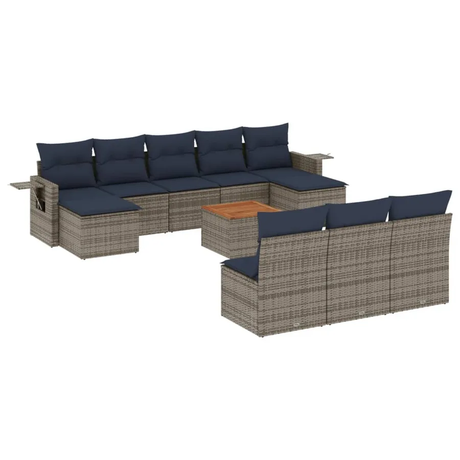 Ensemble de canapé de jardin 11 pcs avec coussins gris résine tressée - 2