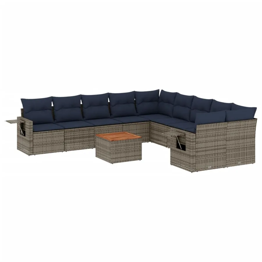 Ensemble de canapé de jardin 11 pcs avec coussins gris résine tressée - 2