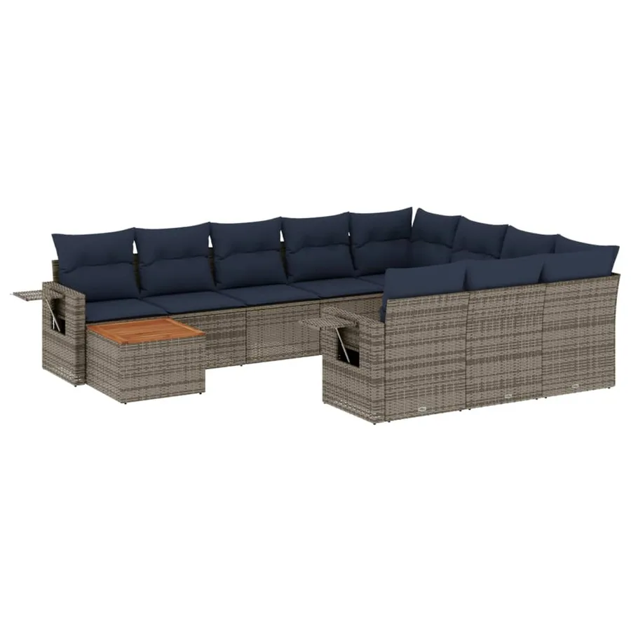 Ensemble de canapé de jardin 11 pcs avec coussins gris résine tressée - 2