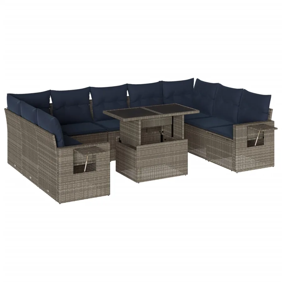 Ensemble de canapé de jardin 10 pcs avec coussins gris résine tressée - 2