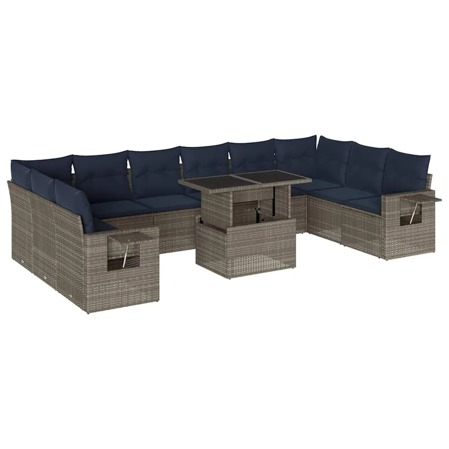 Ensemble de canapé de jardin 11 pcs avec coussins gris résine tressée - 2