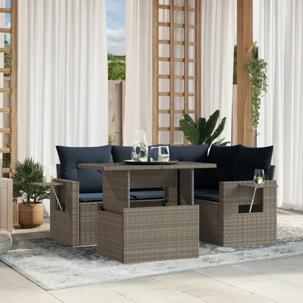 Ensemble de canapé de jardin 5 pcs avec coussins gris résine tressée