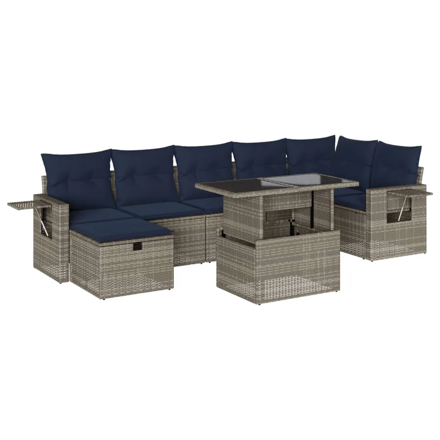 Ensemble de canapé de jardin 8 pcs avec coussins gris résine tressée - 2