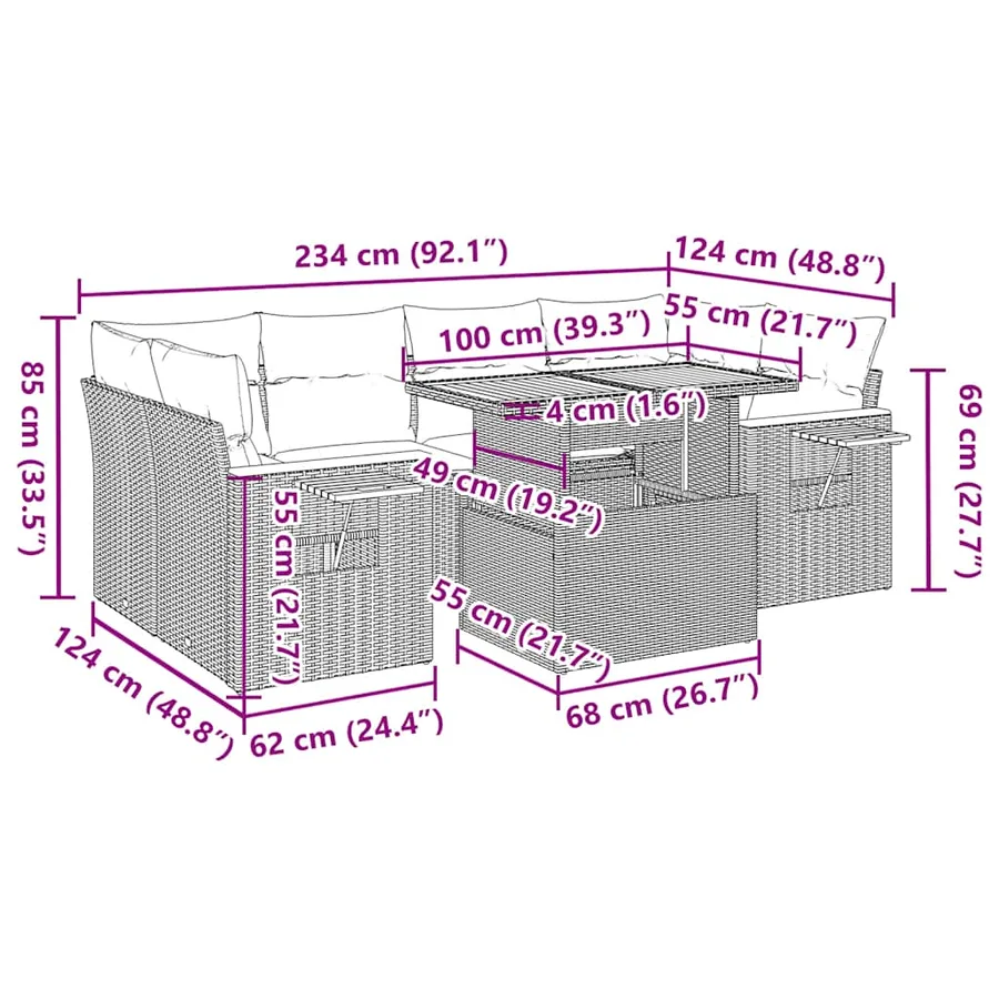 Salon de jardin avec coussins 7 pcs gris résine tressée - 15