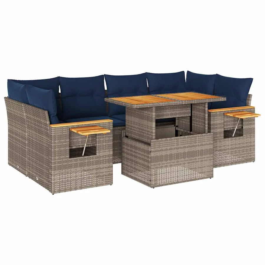 Salon de jardin avec coussins 7 pcs gris résine tressée - 2