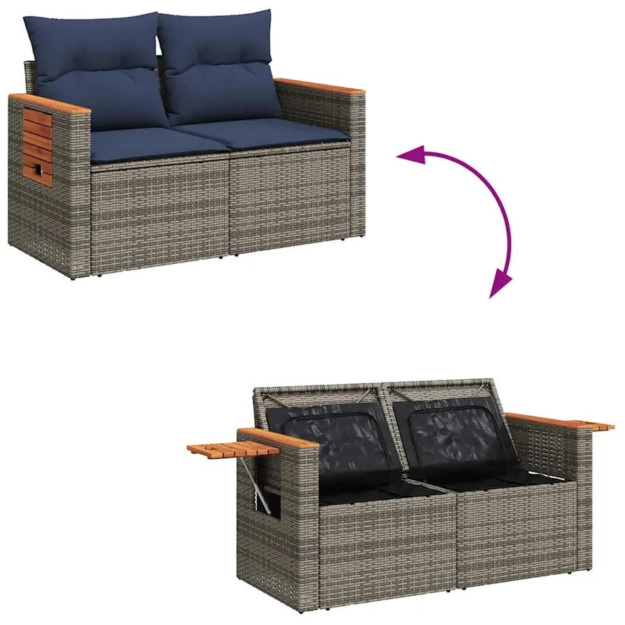 Salon de jardin avec coussins 7 pcs gris résine tressée - 9
