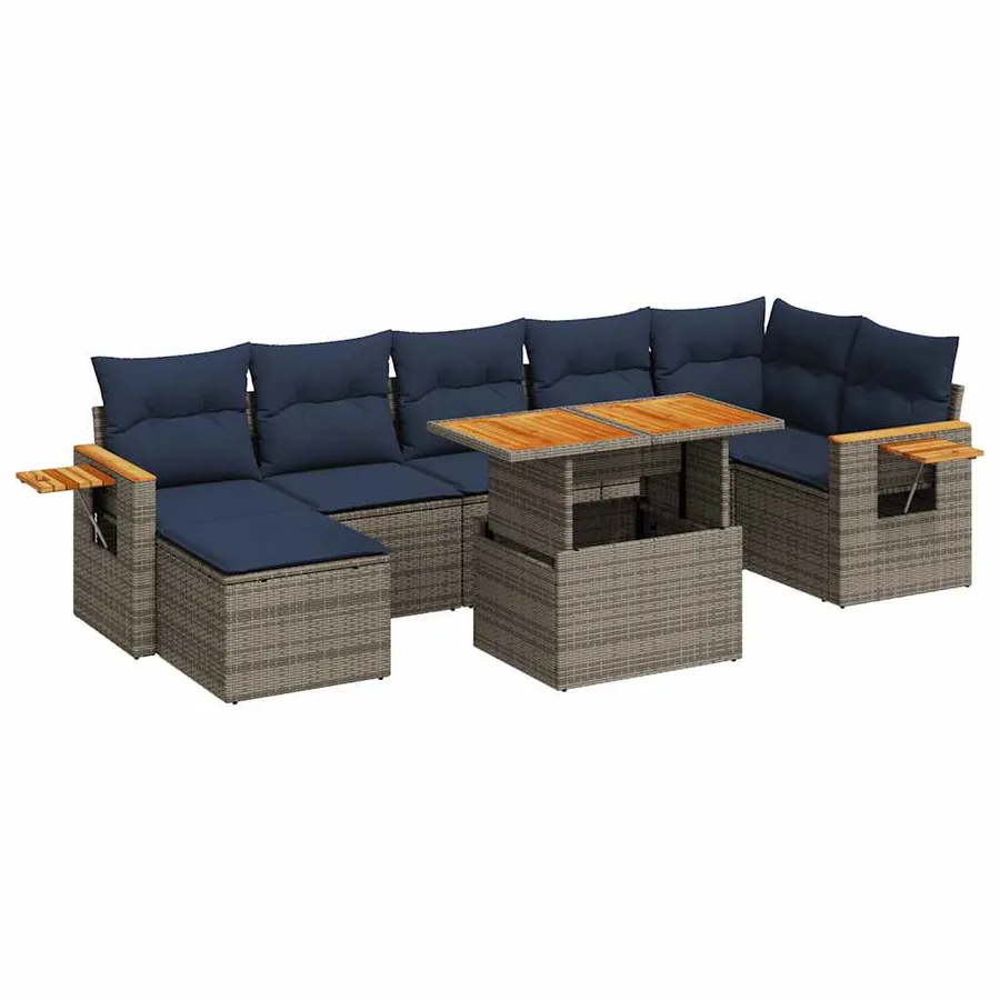 Salon de jardin 8pcs avec coussins marron résine tressée acacia - 2