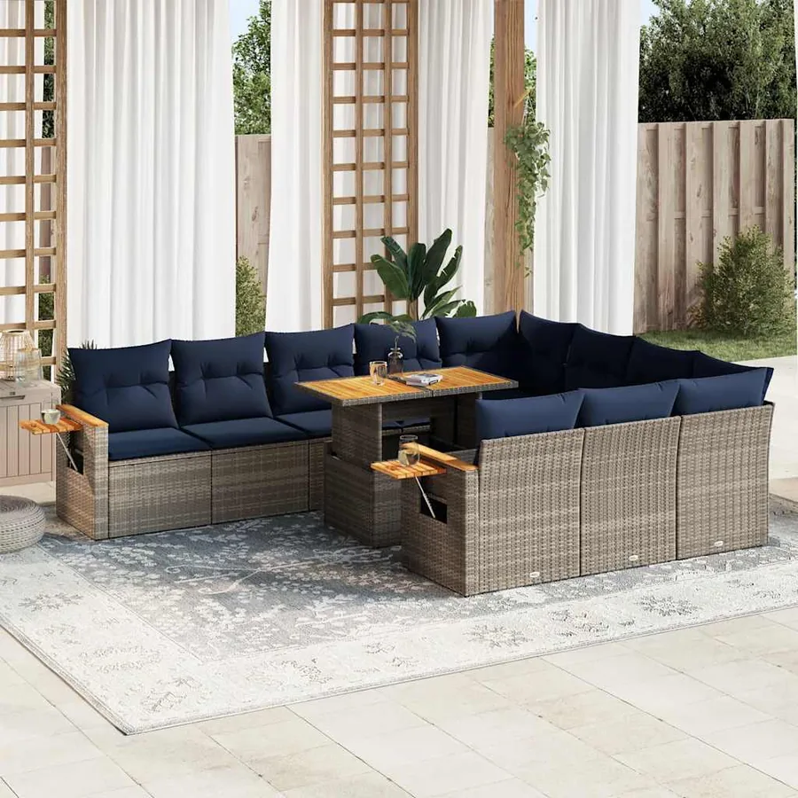 Ensemble de canapés de jardin 11 pcs et coussins rotin acacia