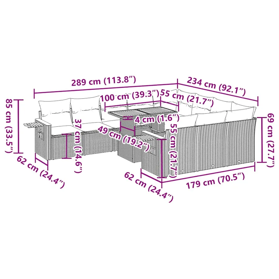 Ensemble de canapés de jardin 11 pcs et coussins rotin acacia - 16