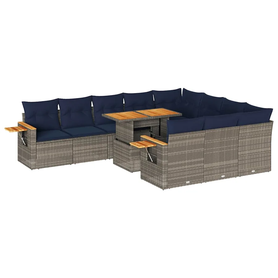Ensemble de canapés de jardin 11 pcs et coussins rotin acacia - 2