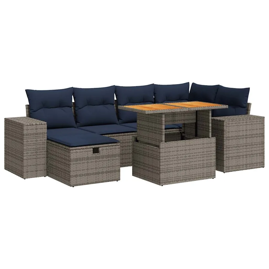 Salon de jardin avec coussins 7pcs marron résine tressée acacia - 2