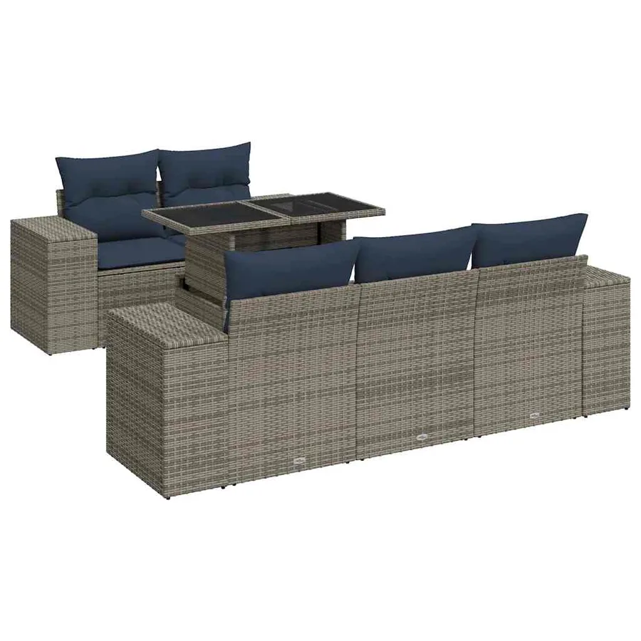 Salon de jardin avec coussins 6 pcs gris résine tressée acacia - 2