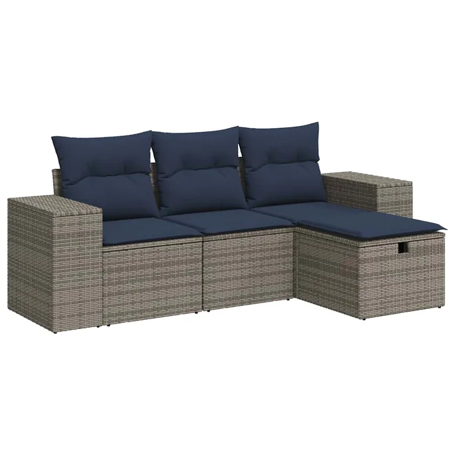Salon de jardin 4 pcs avec coussins gris résine tressée - 2