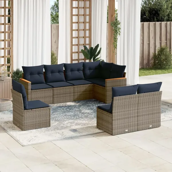Ensemble de canapé de jardin 8 pcs avec coussins gris résine tressée