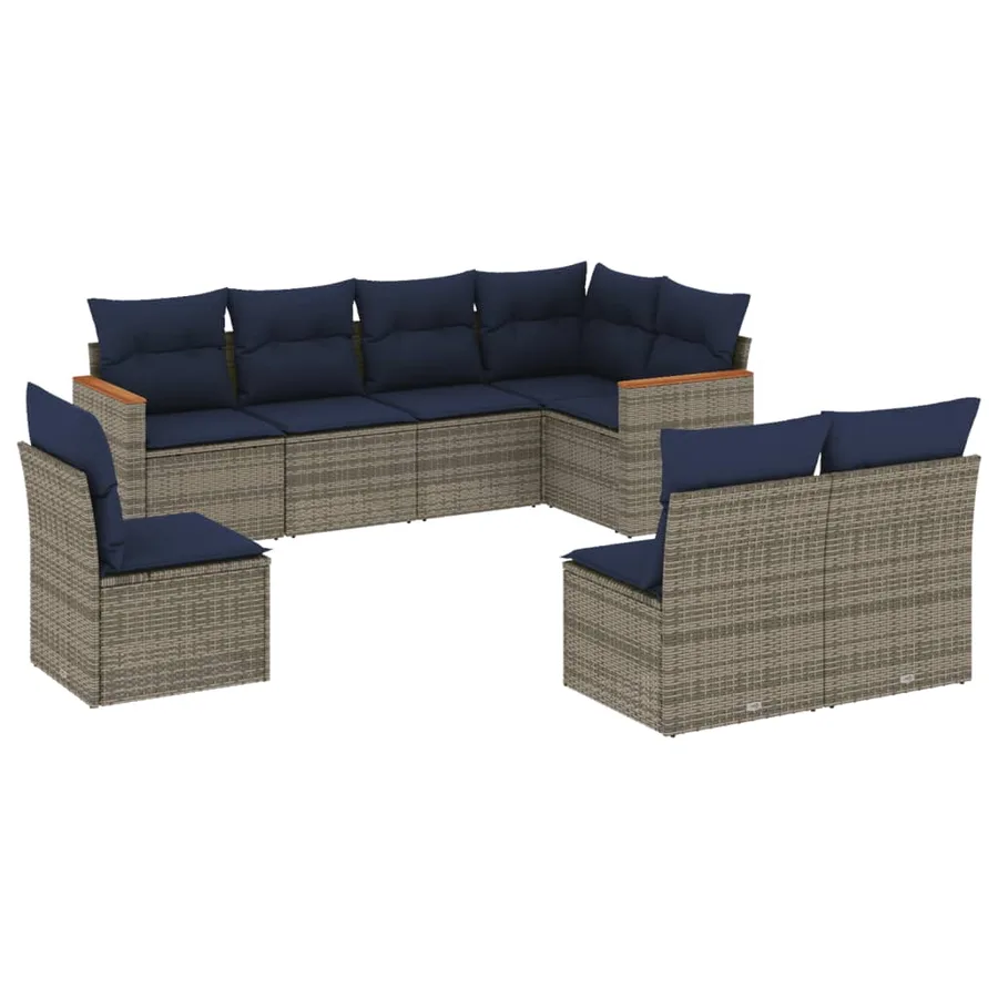 Ensemble de canapé de jardin 8 pcs avec coussins gris résine tressée - 2