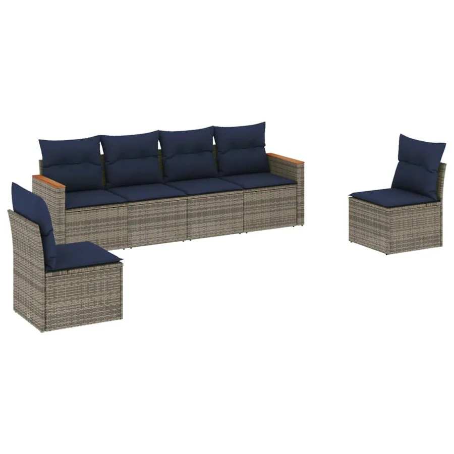 Ensemble de canapé de jardin 6 pcs avec coussins gris résine tressée - 2