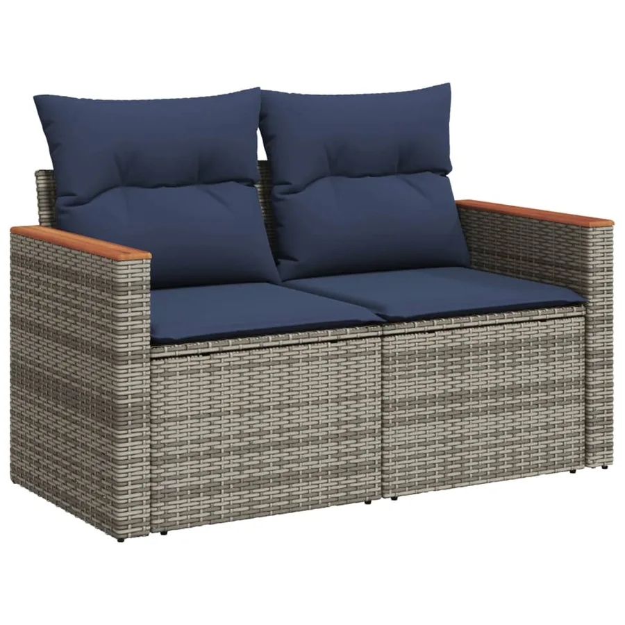 Ensemble de canapé de jardin 6 pcs avec coussins gris résine tressée - 3