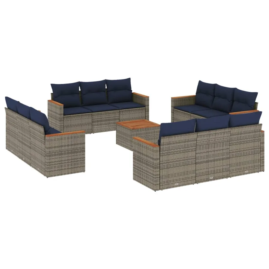 Ensemble de canapé de jardin 13 pcs avec coussins gris résine tressée - 2