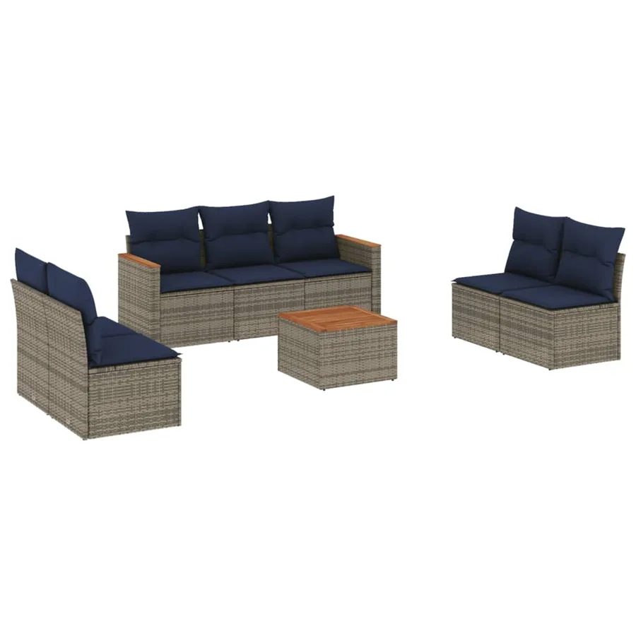 Ensemble de canapé de jardin 8 pcs avec coussins gris résine tressée - 2
