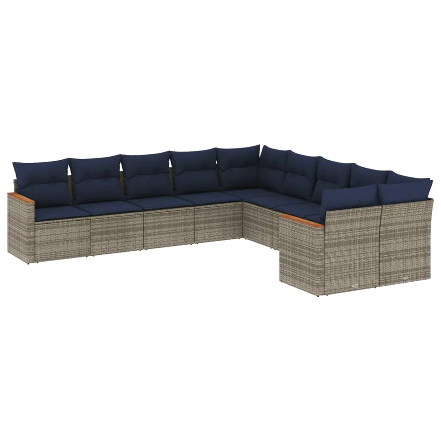 Ensemble de canapé de jardin 10 pcs avec coussins gris résine tressée - 2