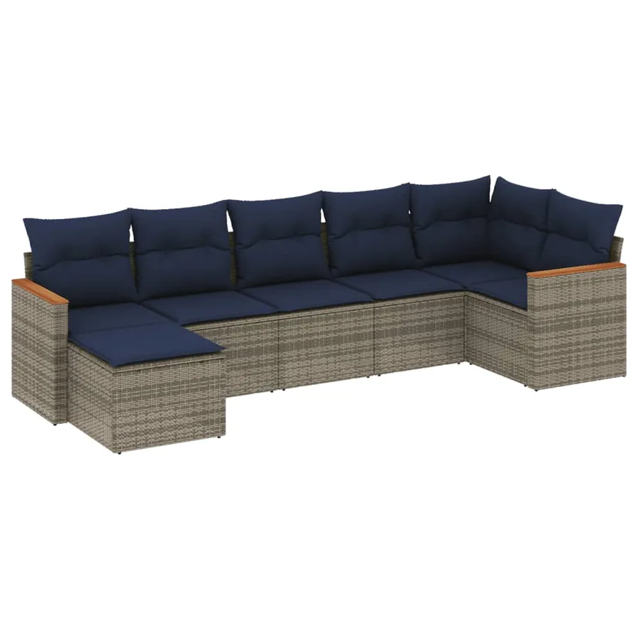 Ensemble de canapé de jardin 7 pcs avec coussins gris résine tressée - 2