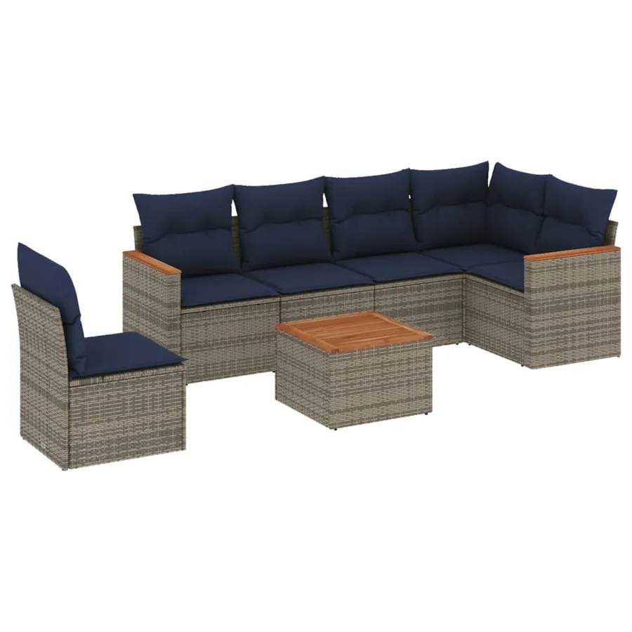Ensemble de canapé de jardin 7 pcs avec coussins gris résine tressée - 2