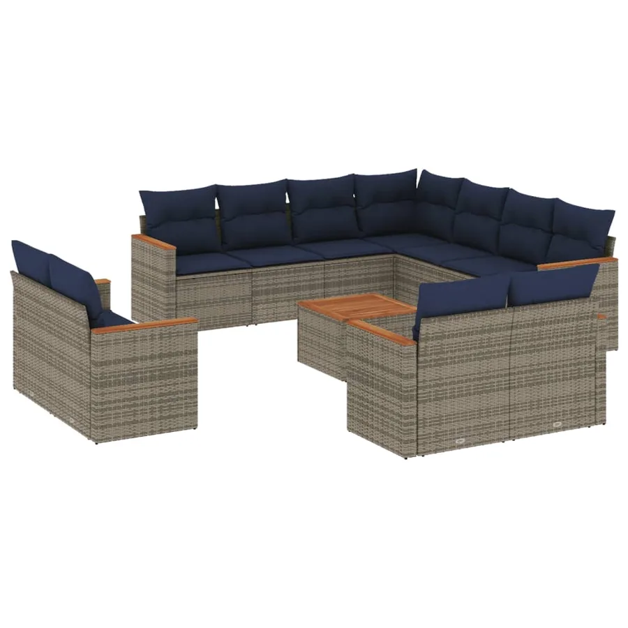 Ensemble de canapé de jardin 12 pcs avec coussins gris résine tressée - 2