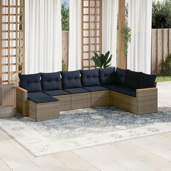 Ensemble de canapé de jardin 8 pcs avec coussins gris résine tressée