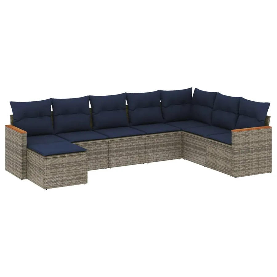 Ensemble de canapé de jardin 8 pcs avec coussins gris résine tressée - 2