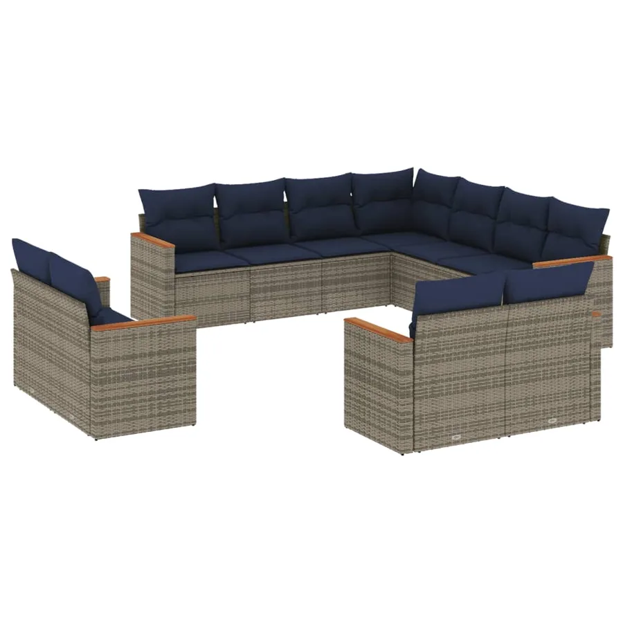 Ensemble de canapé de jardin 11 pcs avec coussins gris résine tressée - 2
