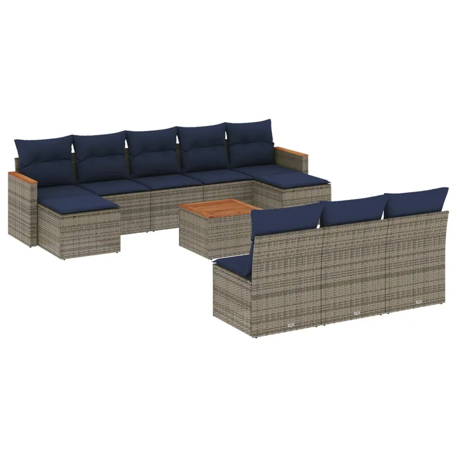 Ensemble de canapé de jardin 11 pcs avec coussins gris résine tressée - 2