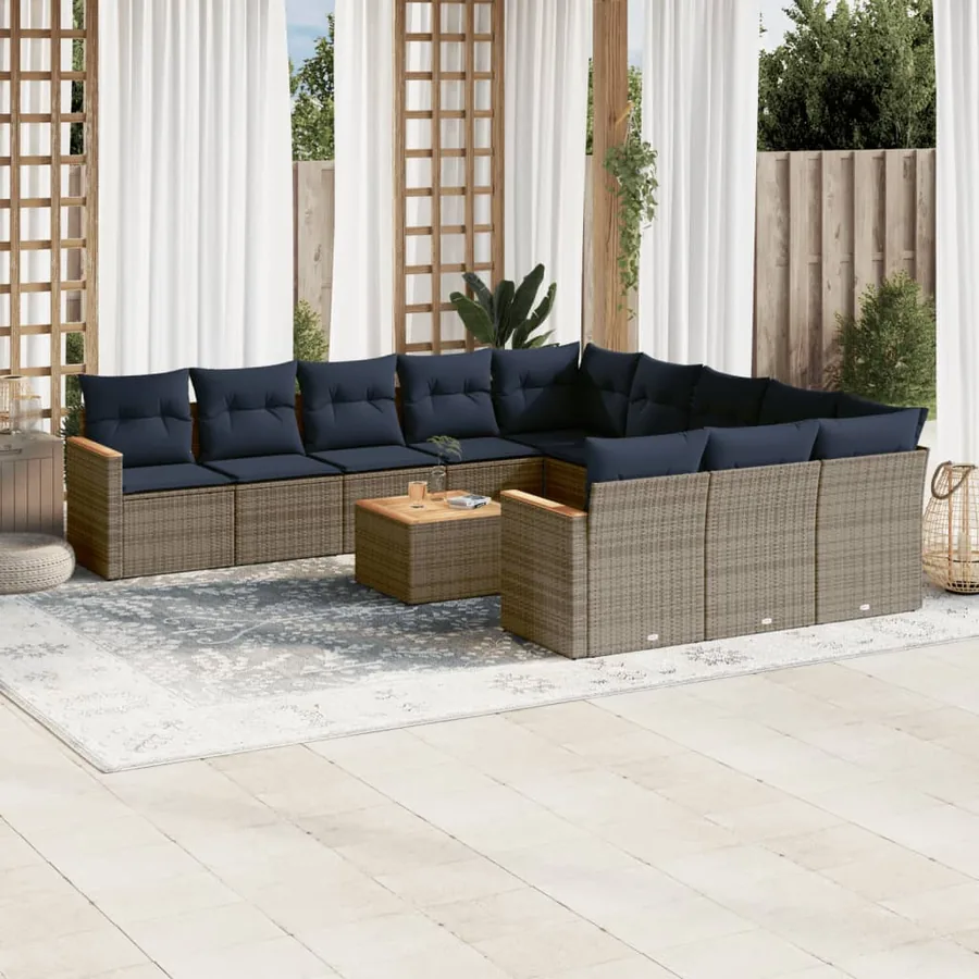 Ensemble de canapé de jardin 12 pcs avec coussins gris résine tressée