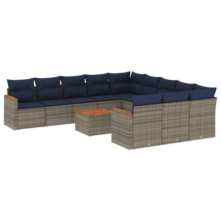 Ensemble de canapé de jardin 12 pcs avec coussins gris résine tressée - 2