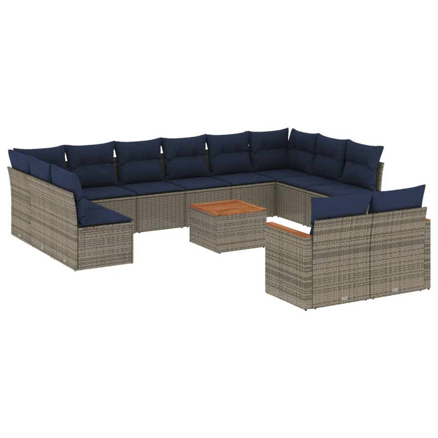 Ensemble de canapé de jardin 13 pcs avec coussins gris résine tressée - 2