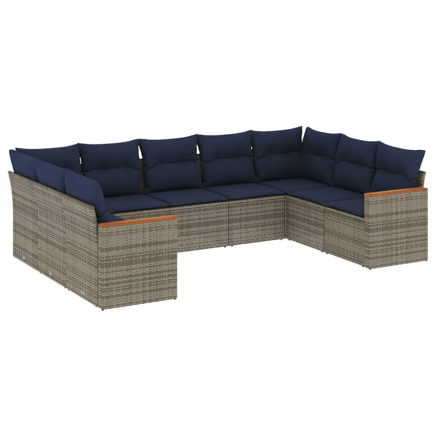 Ensemble de canapé de jardin 9 pcs avec coussins gris résine tressée - 2