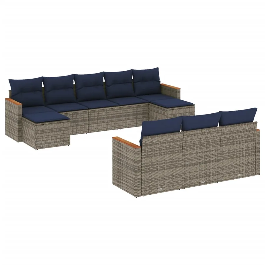 Ensemble de canapé de jardin 10 pcs avec coussins gris résine tressée - 2