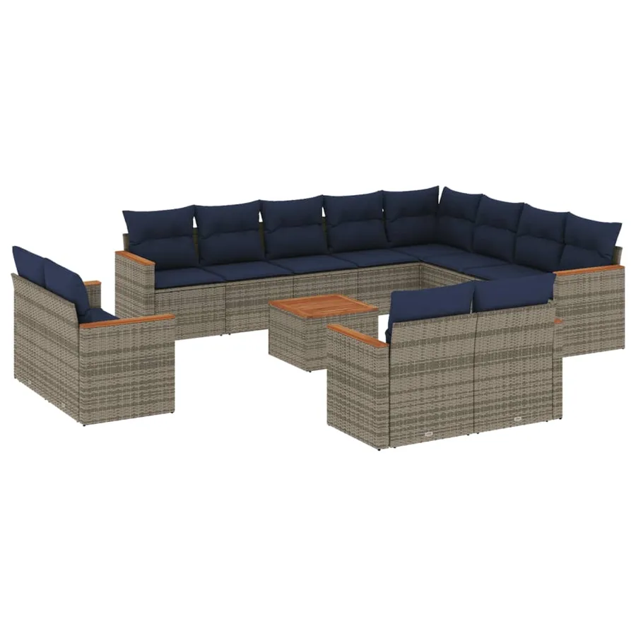 Ensemble de canapé de jardin 13 pcs avec coussins gris résine tressée - 2