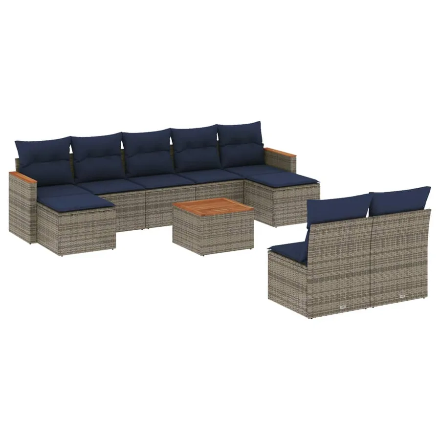 Ensemble de canapé de jardin 10 pcs avec coussins gris résine tressée - 2