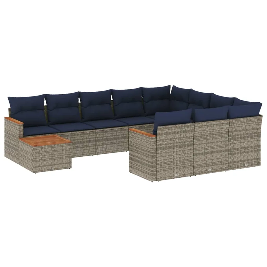 Ensemble de canapé de jardin 11 pcs avec coussins gris résine tressée - 2