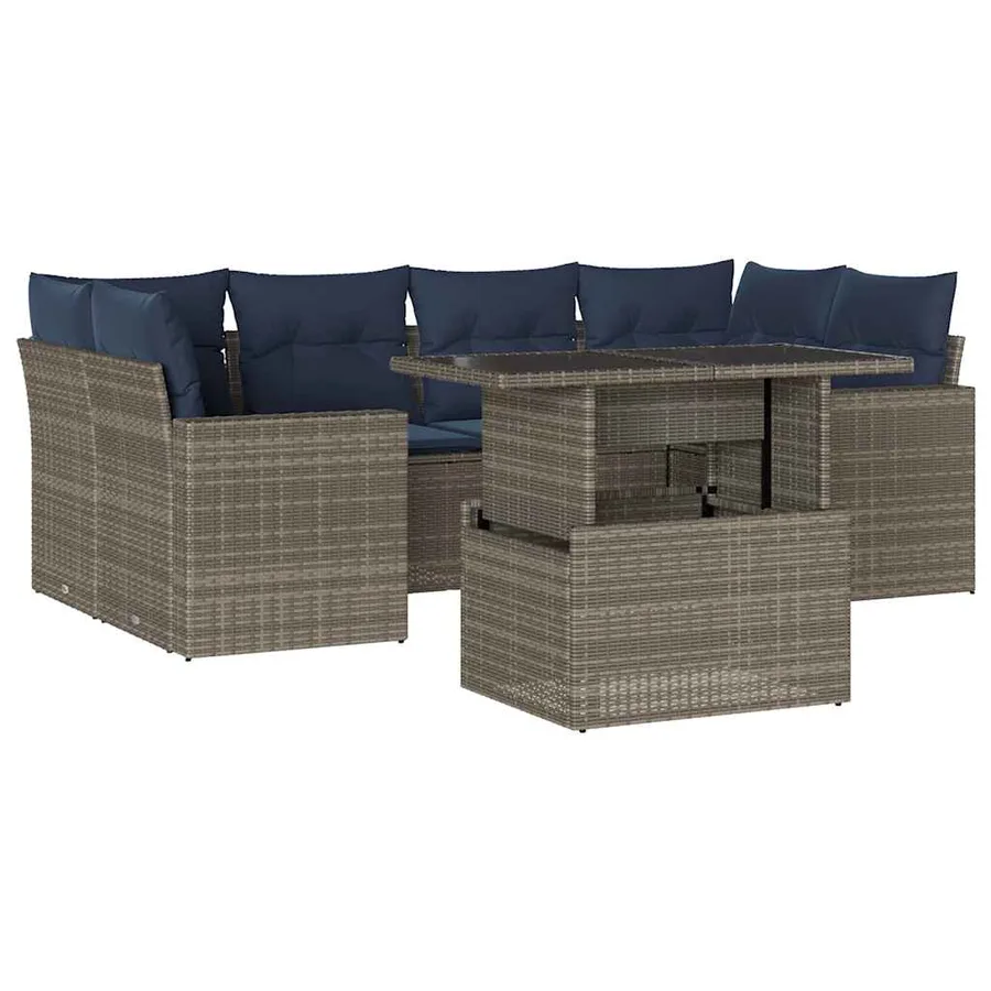 Ensemble de canapé de jardin 7 pcs avec coussins gris résine tressée - 2