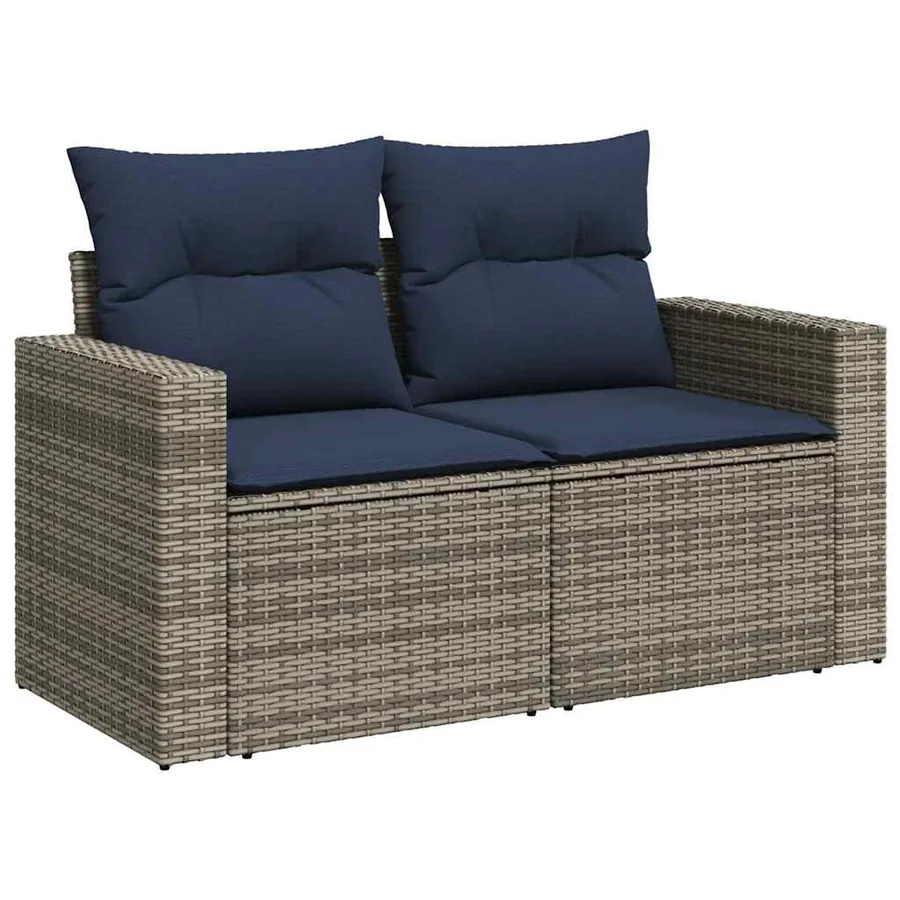 Ensemble de canapé de jardin 7 pcs avec coussins gris résine tressée - 4