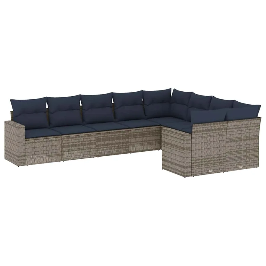Salon de jardin 9 pcs avec coussins gris résine tressée - 2