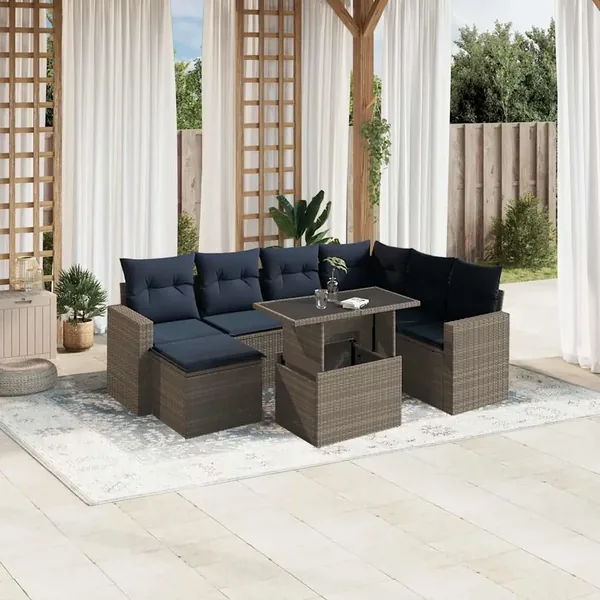 Ensemble de canapé de jardin 8 pcs avec coussins gris résine tressée