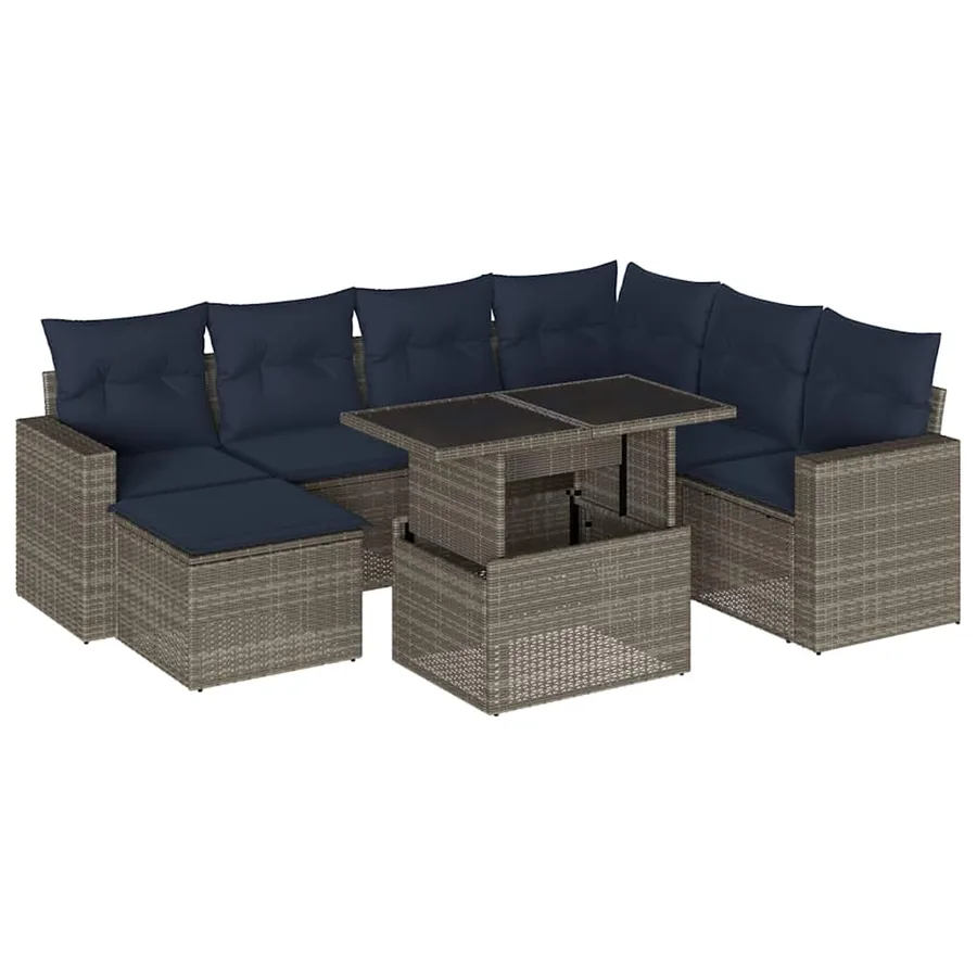 Ensemble de canapé de jardin 8 pcs avec coussins gris résine tressée - 2