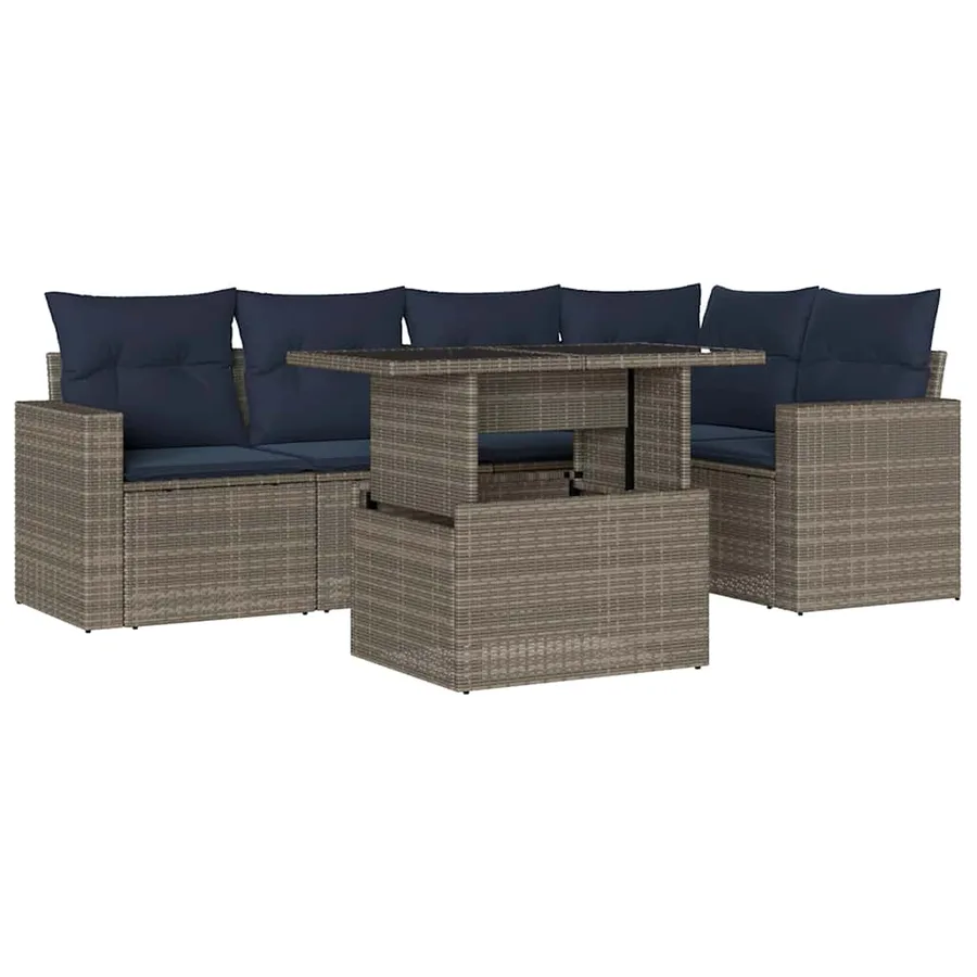 Ensemble de canapé de jardin 6 pcs avec coussins gris résine tressée - 2