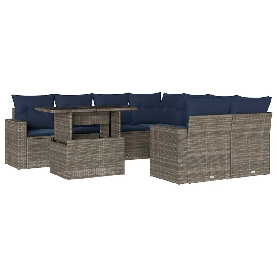 Ensemble de canapé de jardin 9 pcs avec coussins gris résine tressée - 2