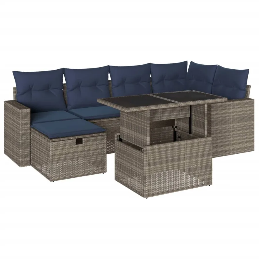 Ensemble de canapé de jardin 7 pcs avec coussins gris résine tressée - 2