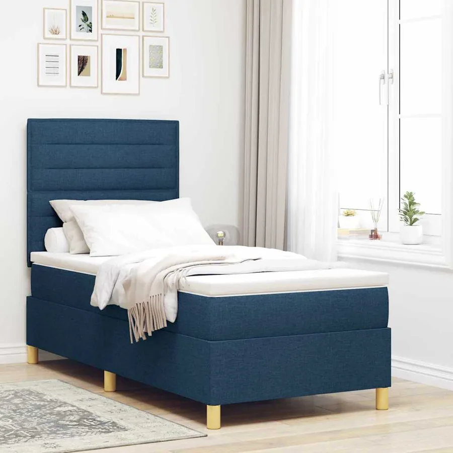 Lit à ressort LED avec matelas Bleu 80 x 200 cm tissu
